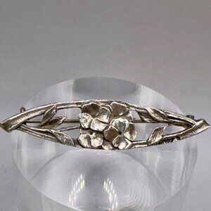 Art Nouveau Floral Brooch Openwork Leaf Navette Sterling Silver Early C Clasp